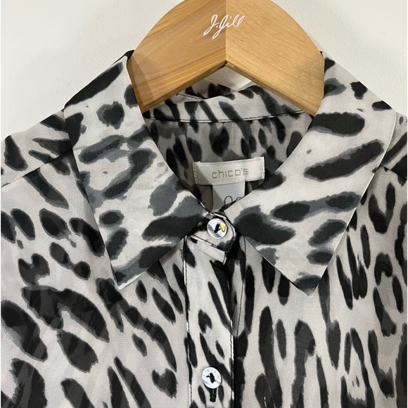 Chico’s Winter Wild Wanda L/S Sheer Blouse Black Leopard Print S - Picture 2 of 10